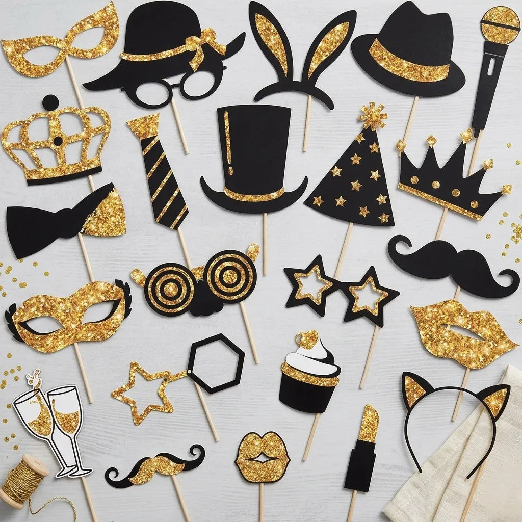 Accessoires Festifs Noirs et Dorés
