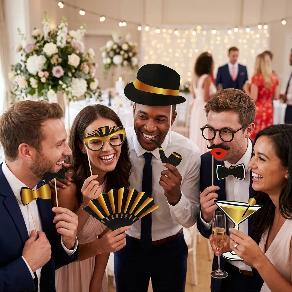 Accessoires Photobooth Mariage Dorés et Noirs amusants
