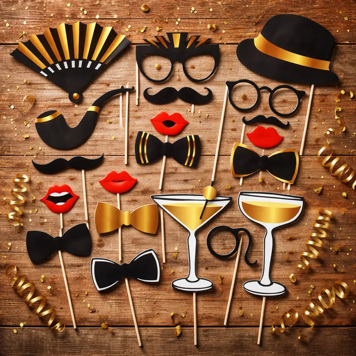 Accessoires Photobooth Mariage Dorés et Noirs fun