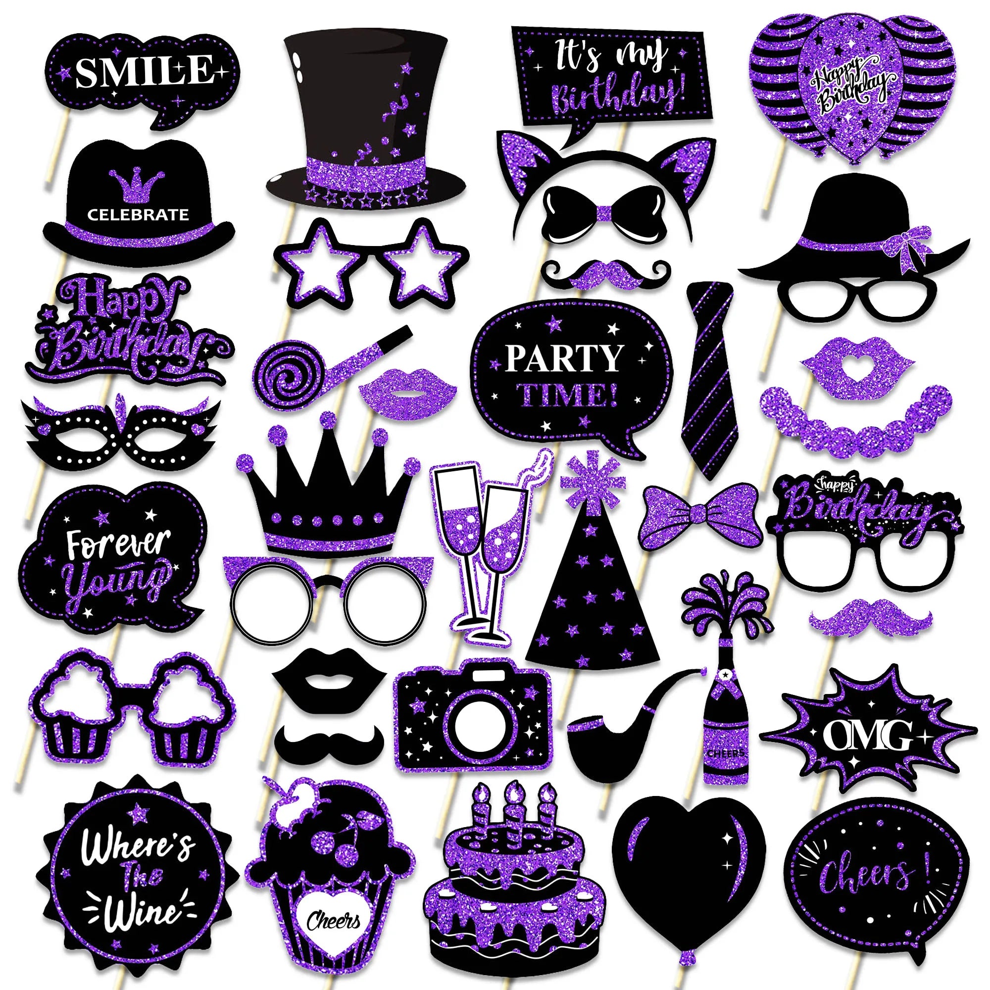 Accessoires Photobooth Noir et Violet Glamour
