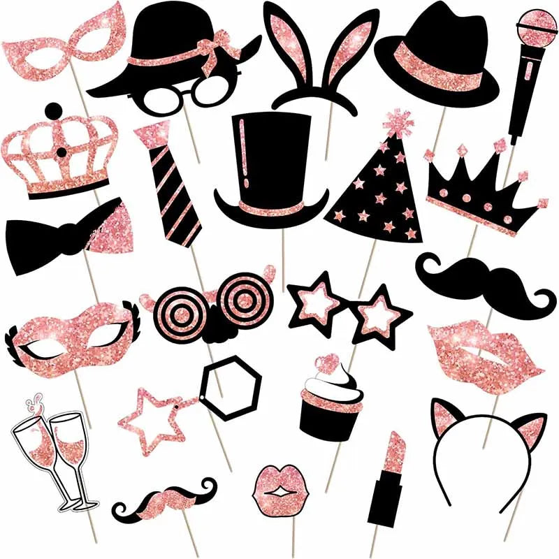 Accessoires Selfie Mariage Noir et Rose Gold Chic