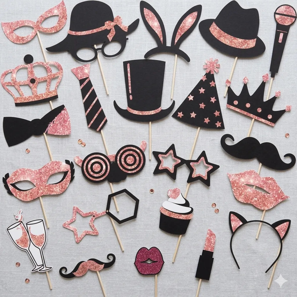 Accessoires Selfie Mariage Noir et Rose Gold Unique