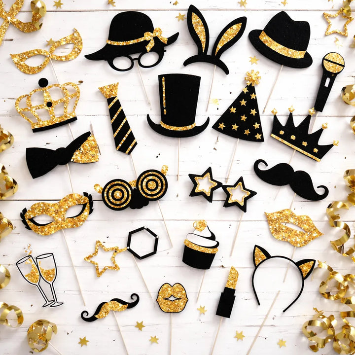 Accessoires Selfie Noir et Doré Mariage