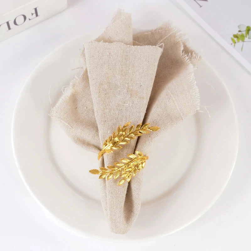 Anneau de Serviette Feuilles d’Or Chic