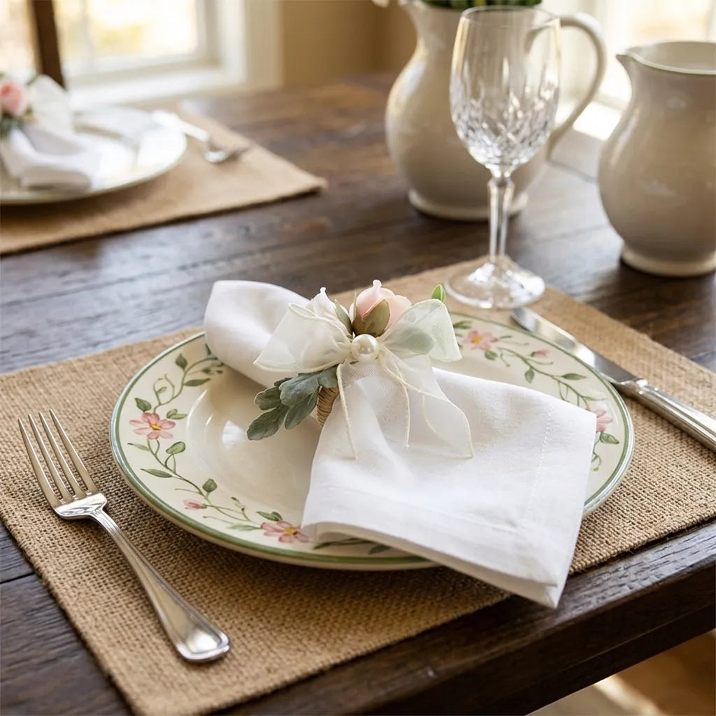 Anneau de Serviette Fleuri à Noeud Chic