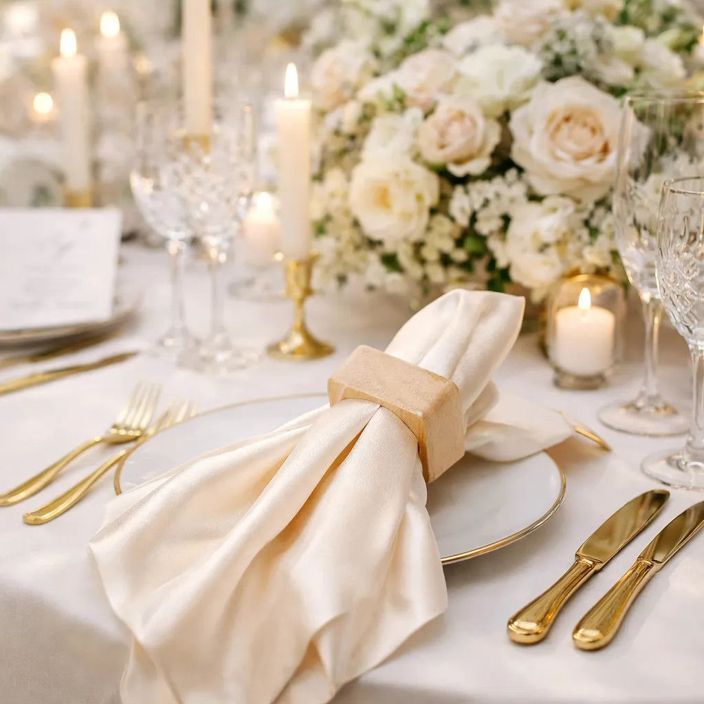 Anneau de Serviette Mariage Carré en Bois