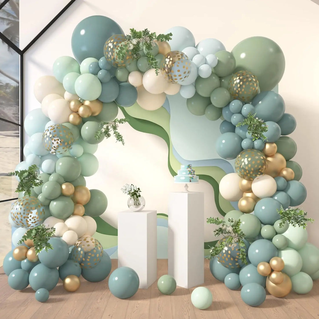 Arche Ballon Mariage Bleu et Vert Pastel Unique
