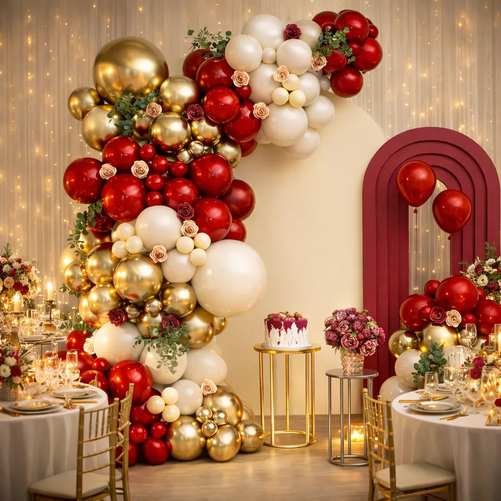 Arche Ballon Rouge et Doré Mariage