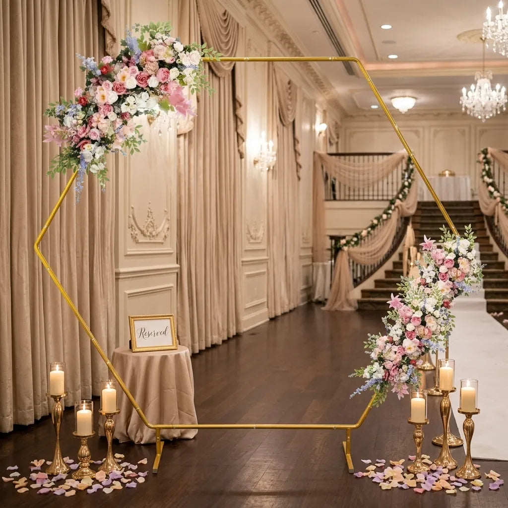 Arche Mariage Hexagonale en Métal Doré Chic