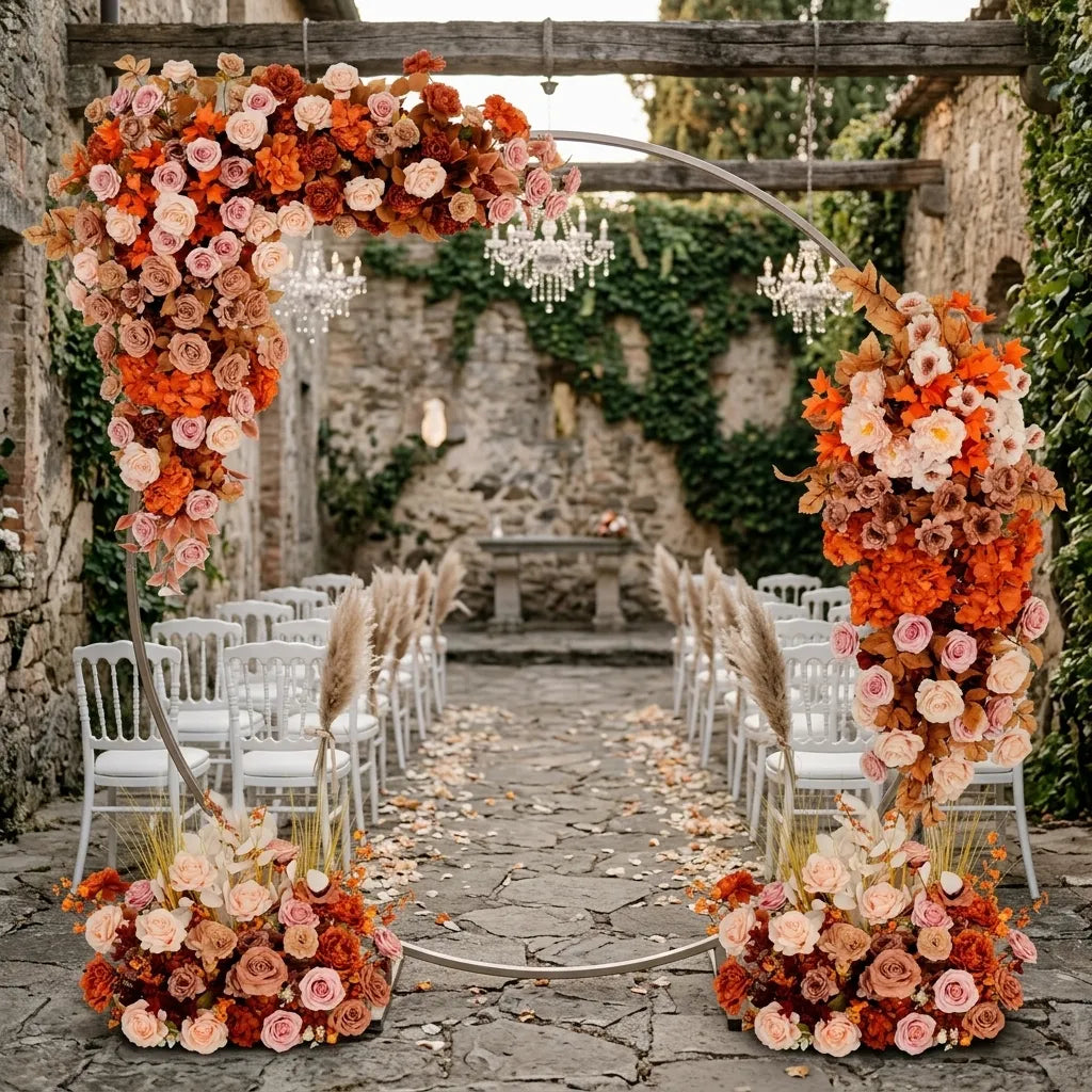 Arrangement Floral Orange pour Arche Mariage Minimaliste