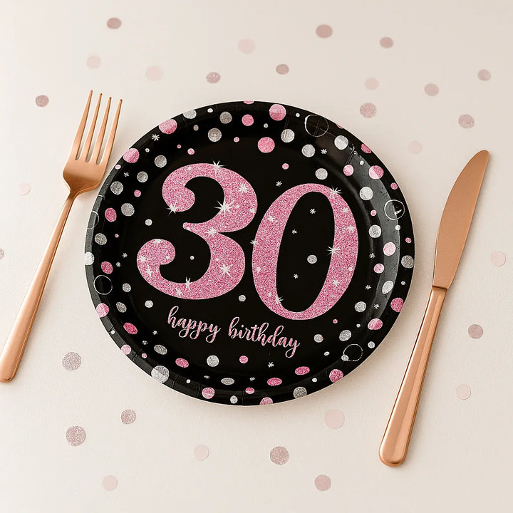 Assiette Anniversaire 30 Ans Noir et Rose