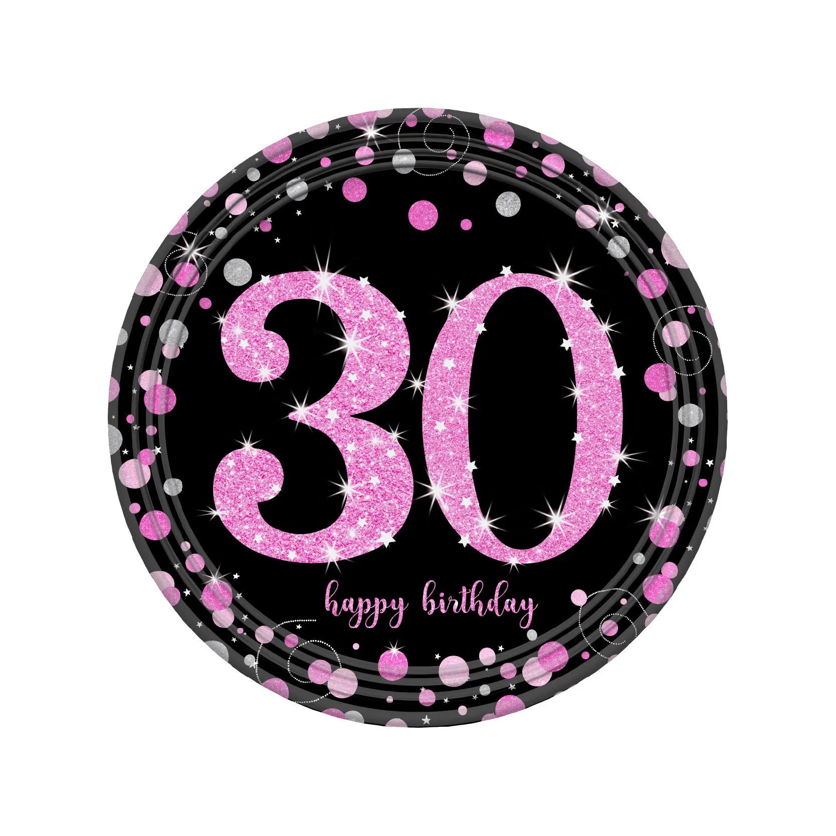Assiette Anniversaire 30 Ans Noir et Rose