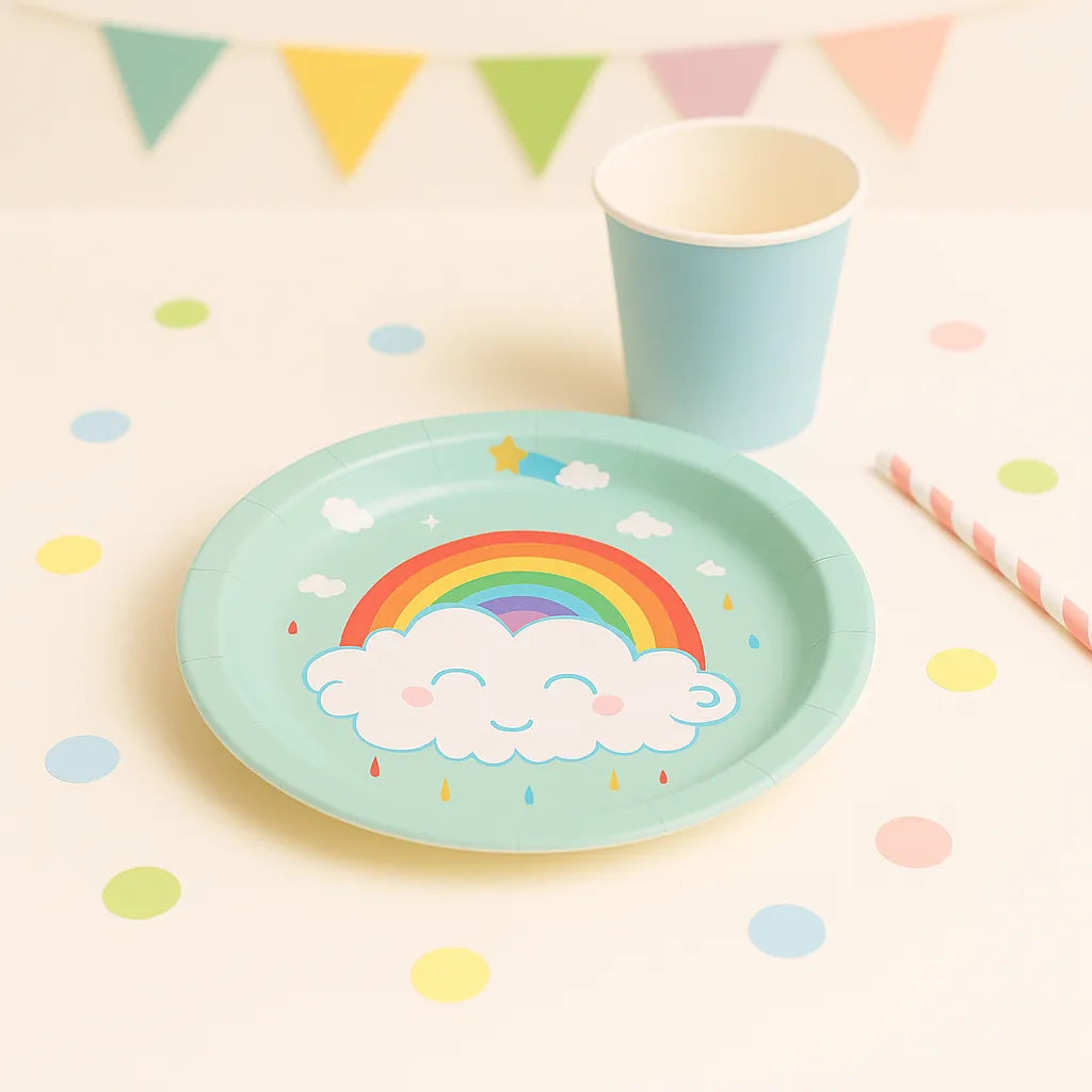 Assiette Anniversaire Bleue arc-en-ciel