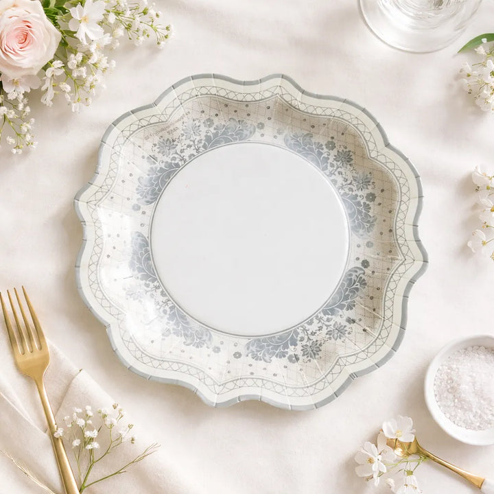 Assiette Blanche Jetable Fleurie Mariage