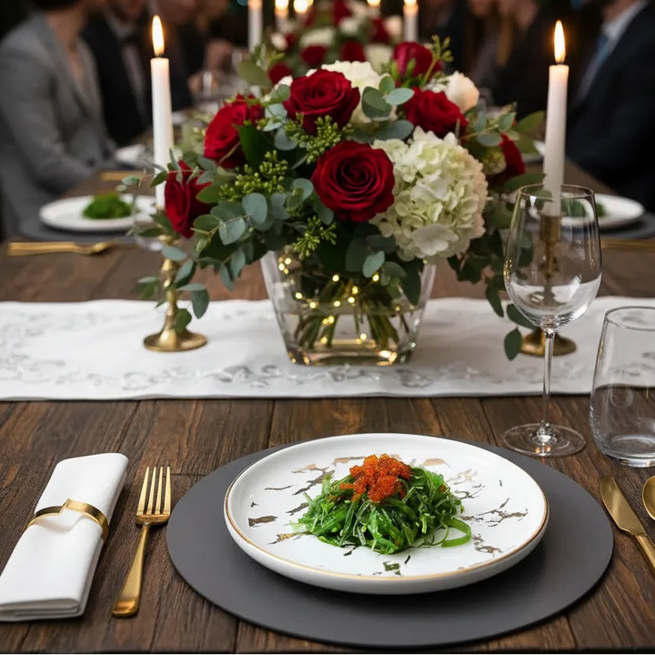 Assiette Blanche Marbrée Doré