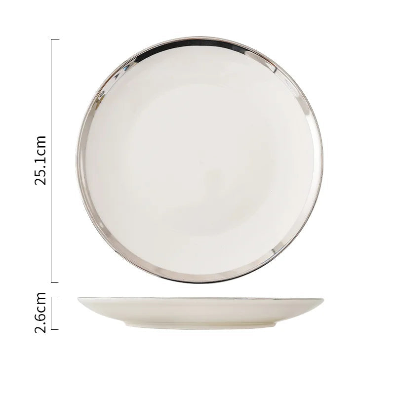 Assiette Céramique Blanc et Argenté Durable