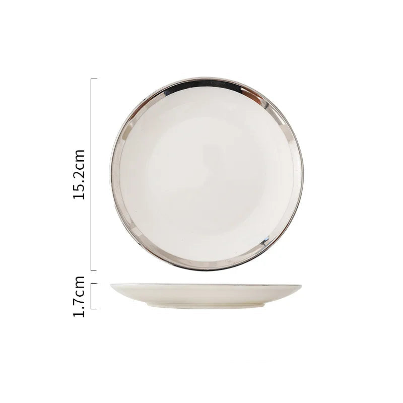 Assiette Céramique Blanc et Argenté Elégante