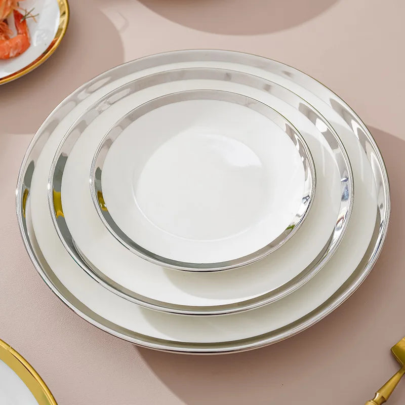 Assiette Céramique Blanc et Argenté Unique