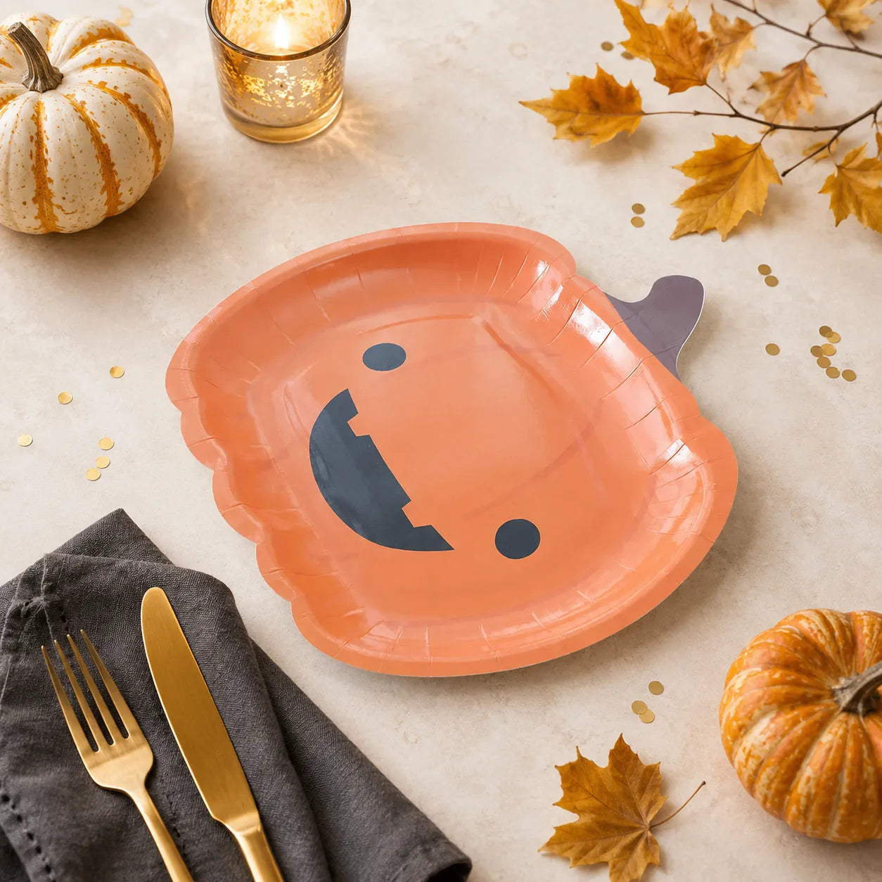 Assiette Citrouille Souriante Orange Pratique
