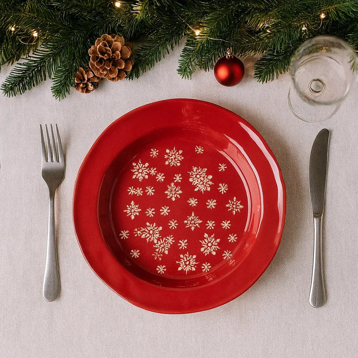 Assiette De Noël Rouge à Flocons stylé
