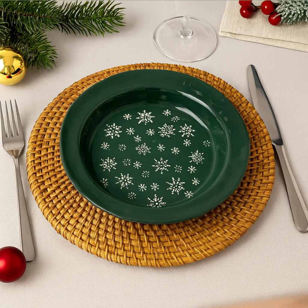 Assiette De Noël Verte à Flocons