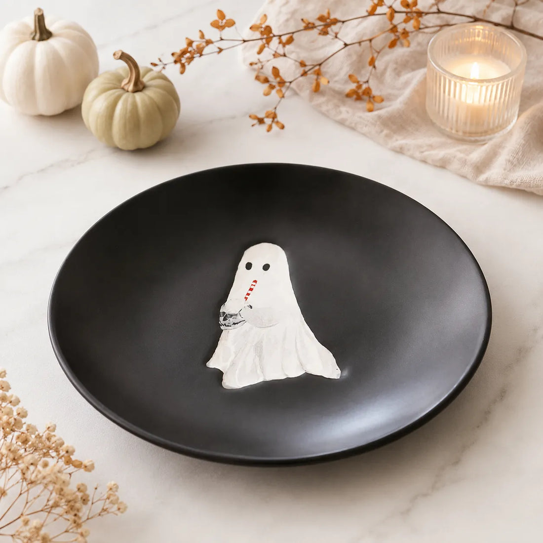 Assiette Fantôme Halloween en Plastique Pratique