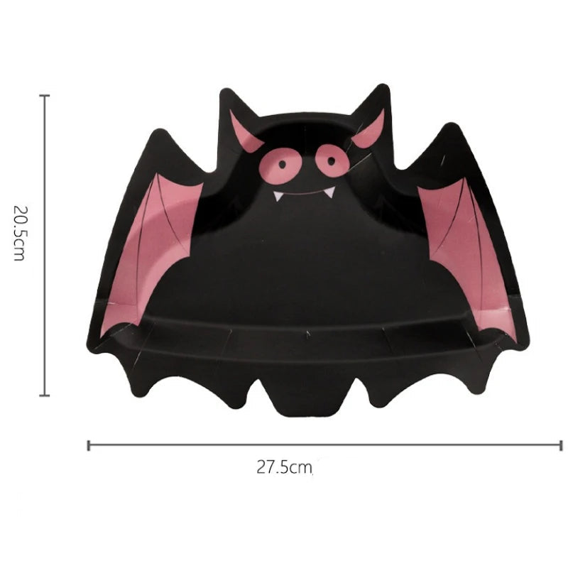 Assiette Halloween Chauve-Souris Noir et Rose Chic