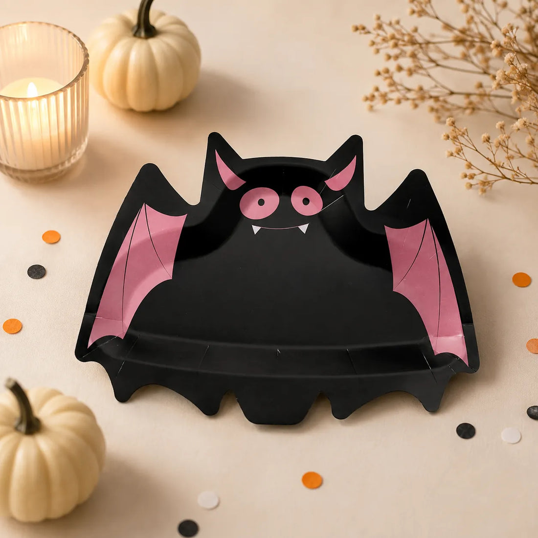 Assiette Halloween Chauve-Souris Noir et Rose Pratique