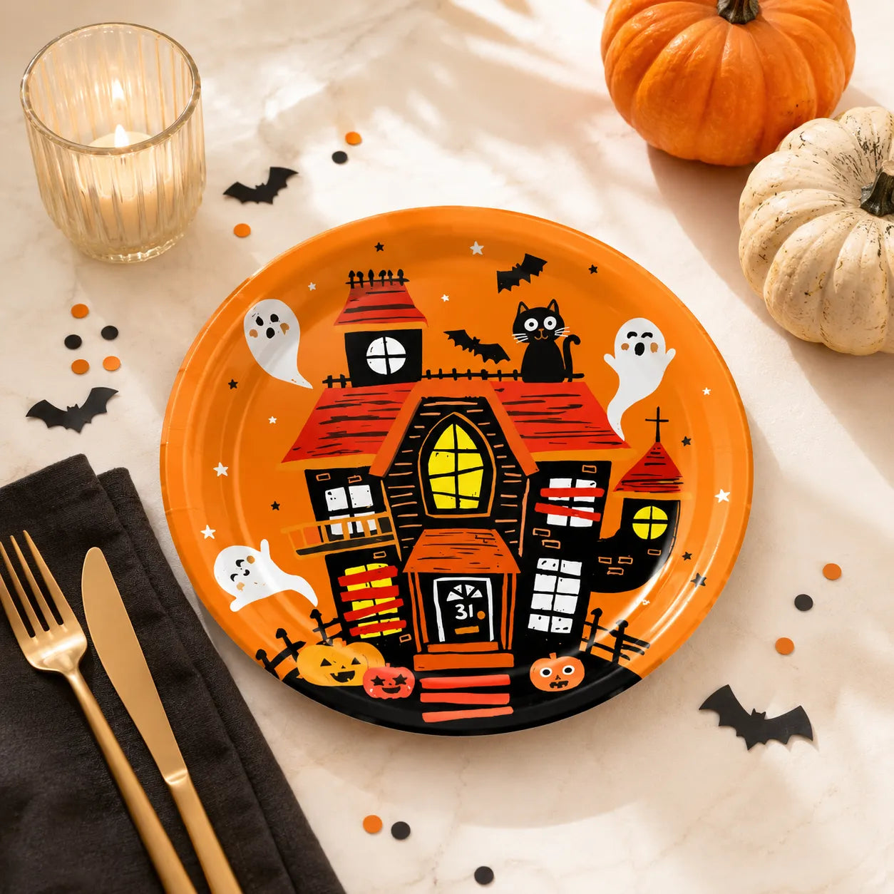 Assiette Halloween Maison Hantée Pratique
