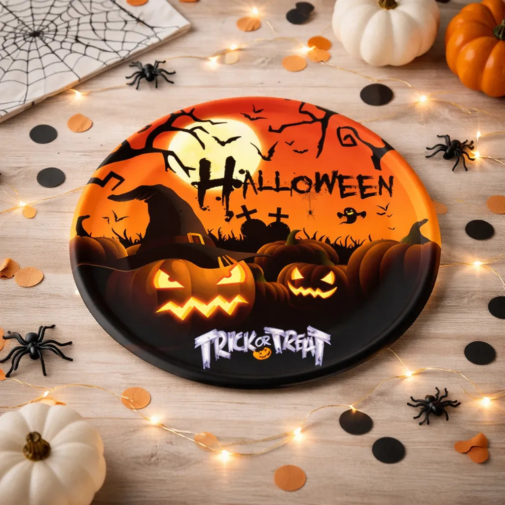 Assiette Halloween Orange Citrouilles
