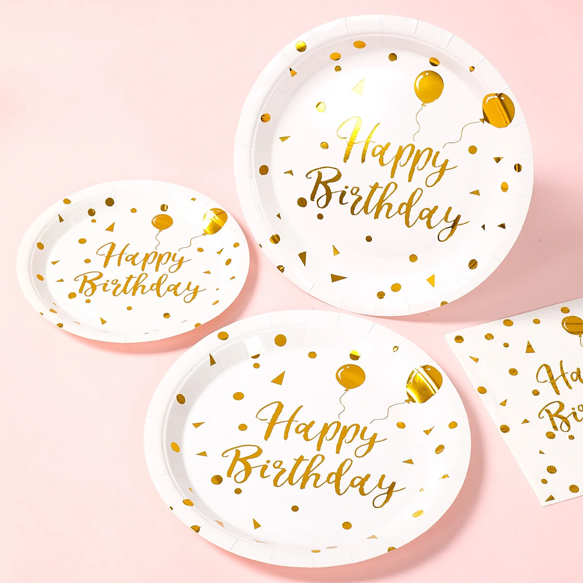 Assiette Happy Birthday Blanche et Or