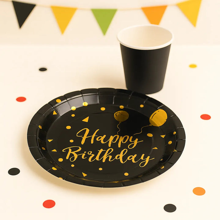 Assiette Happy Birthday Noire et Or