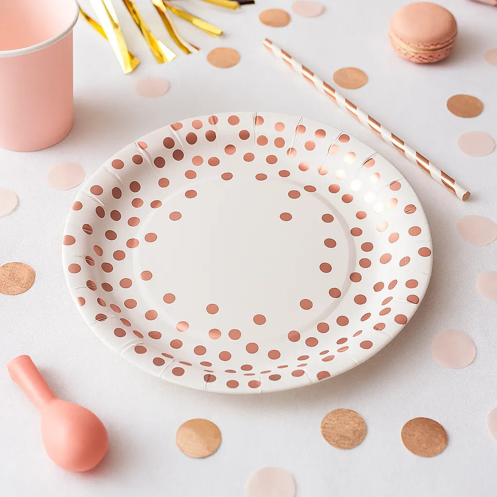 Assiette Jetable Blanc et Rose Gold
