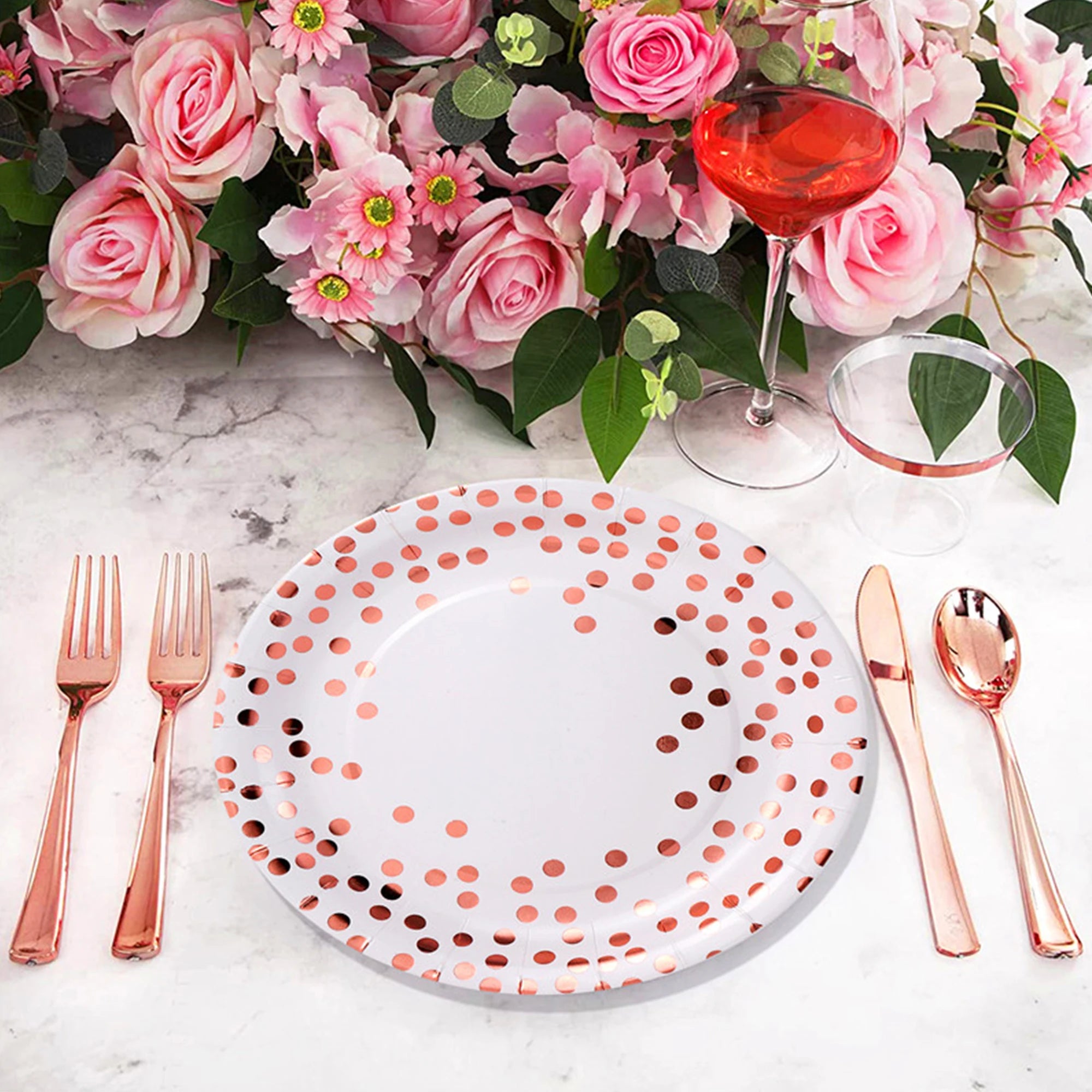 Assiette Jetable Blanc et Rose Gold Légère
