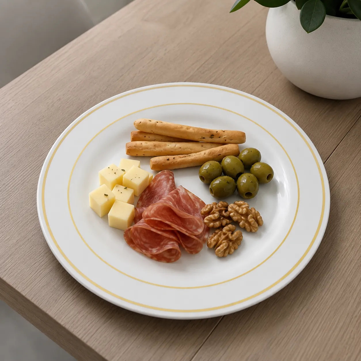 Assiette Jetable Blanche et Dorée Festive