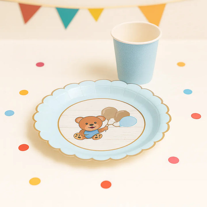 Assiette Jetable Bleu Petit Ours Mignon