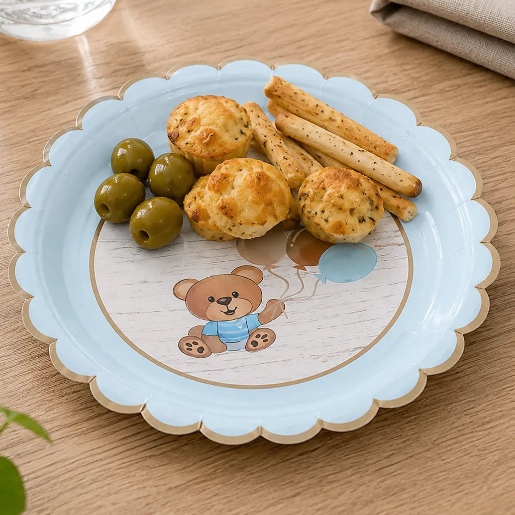 Assiette Jetable Bleu Petit Ours Minimaliste