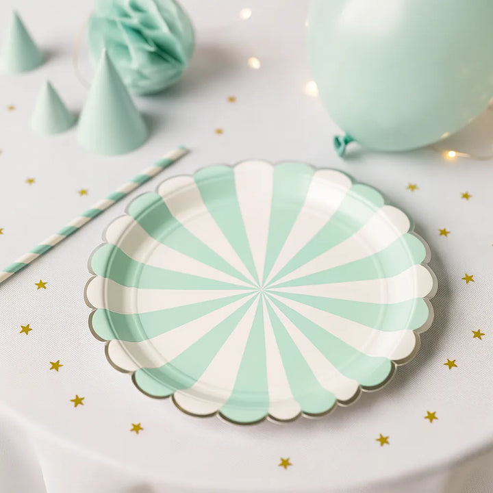 Assiette Jetable Bleue à Rayures