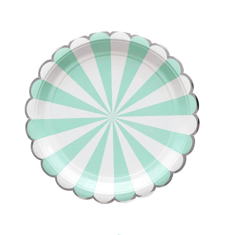 Assiette Jetable Bleue à Rayures