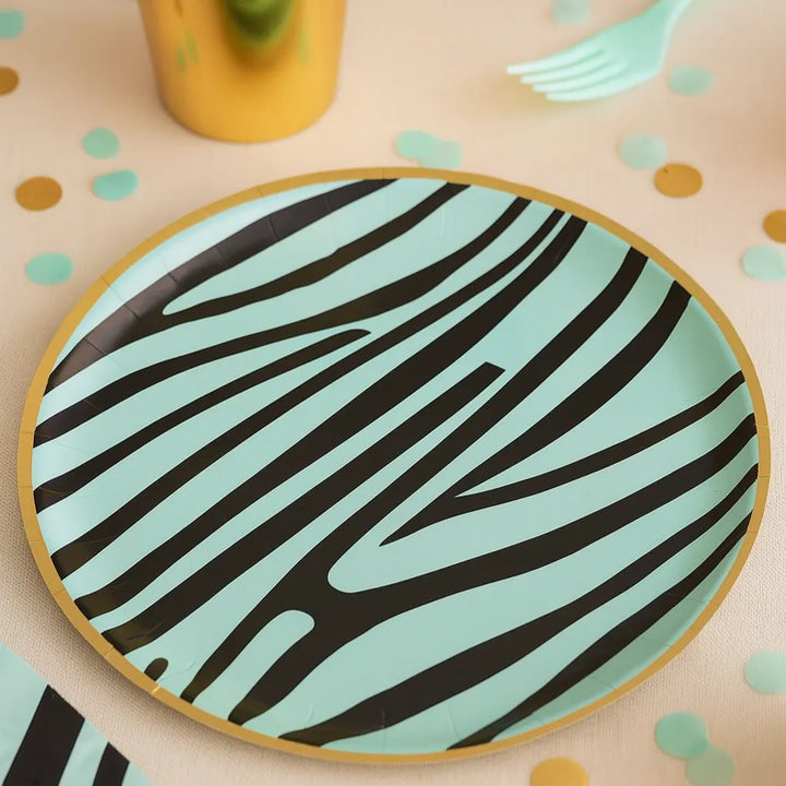 Assiette Jetable Bleue Zébrée