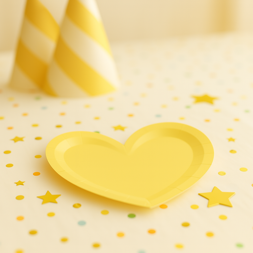 Assiette Jetable Cœur Jaune