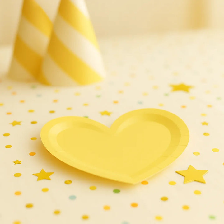 Assiette Jetable Cœur Jaune