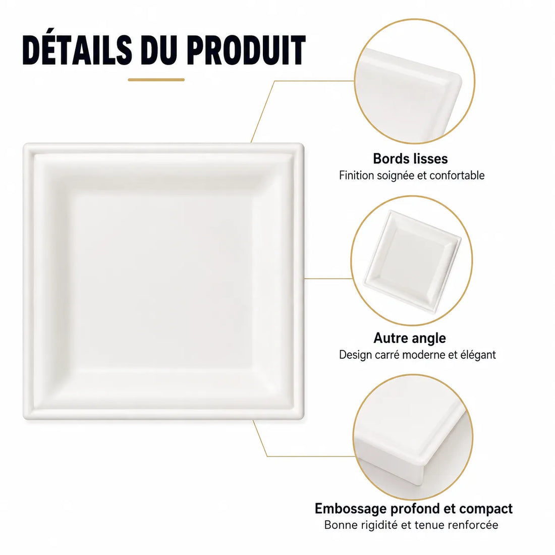 Assiette Jetable Carrée Blanche Festive