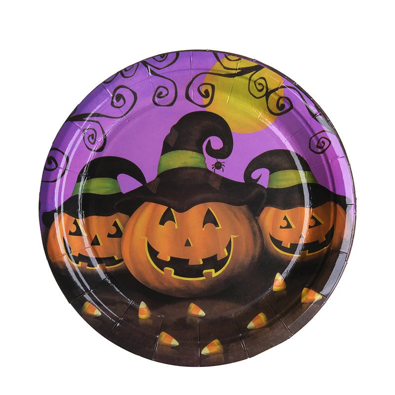 Assiette Jetable Citrouilles Halloween Violet Chic