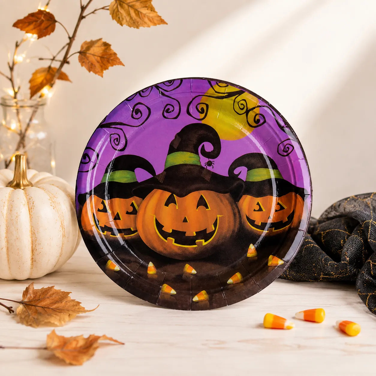 Assiette Jetable Citrouilles Halloween Violet Originale