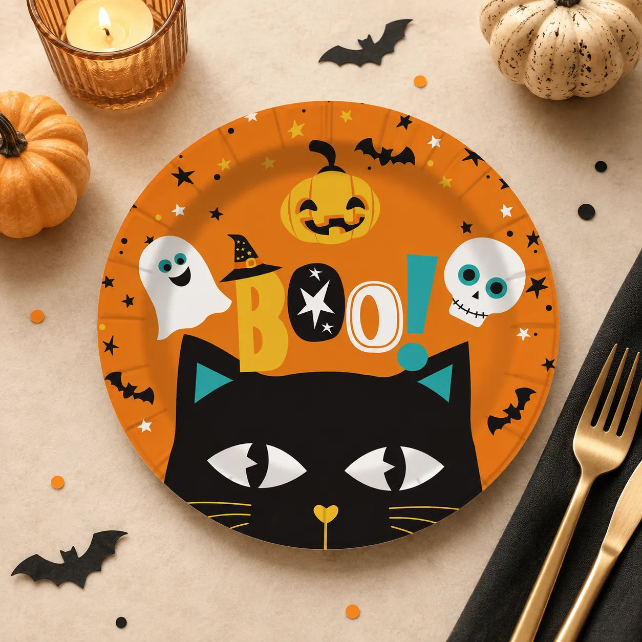 Assiette Jetable Halloween Mignonne Orange