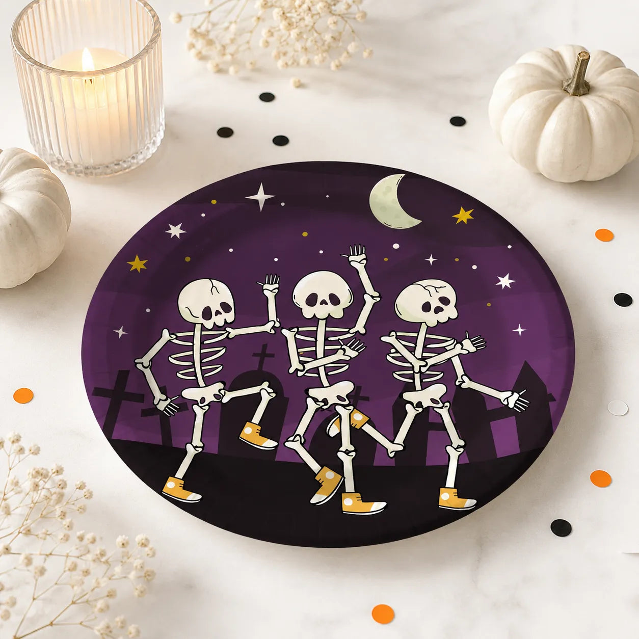 Assiette Jetable Halloween Squelettes Unique