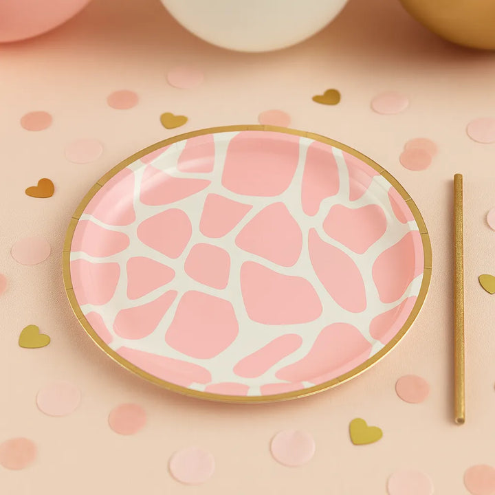 Assiette Jetable Imprimé Girafe Rose