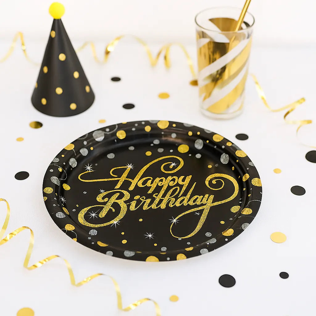 Assiette Jetable Noire et Or