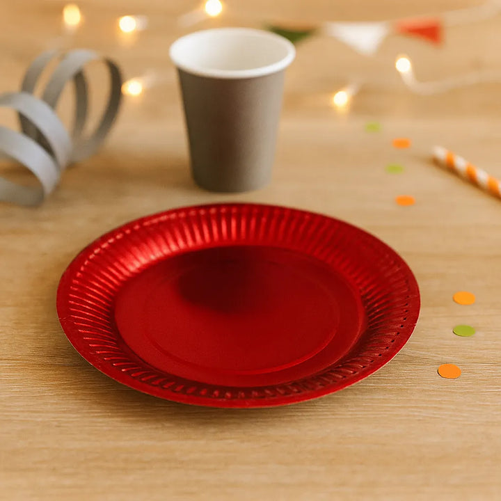 Assiette Jetable Rouge Métallisé Brillant